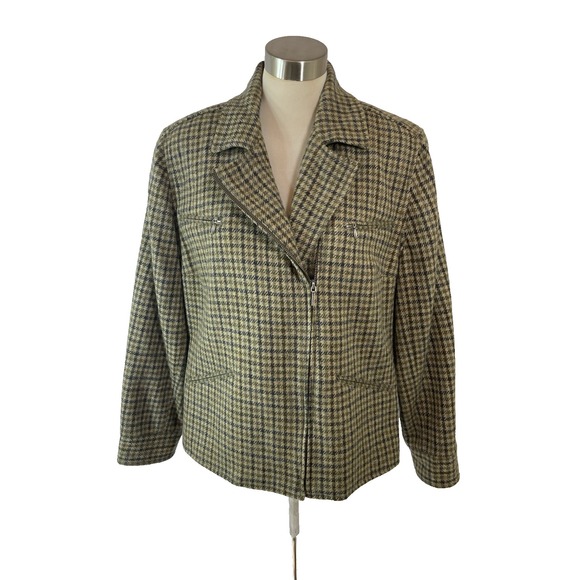 Ralph Lauren Jackets & Blazers - Vtg Ralph Lauren Wool Houndstooth Check Blazer Jacket Women's Sz 16W Zip Classic